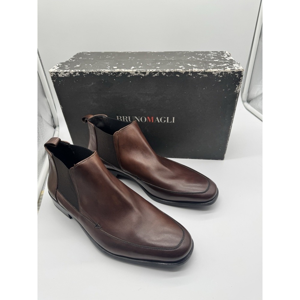 Brunomagli Men's Brown Leather Chelsea Boots Made in‎ Italy Vero Cuoio